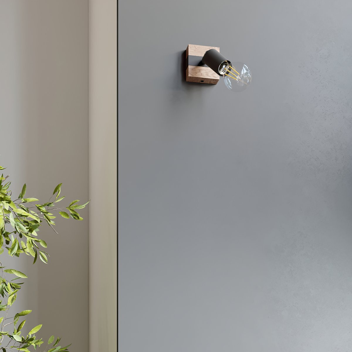 Applique Acier Bois/Noir E27 1 Zuca marron, EDEN