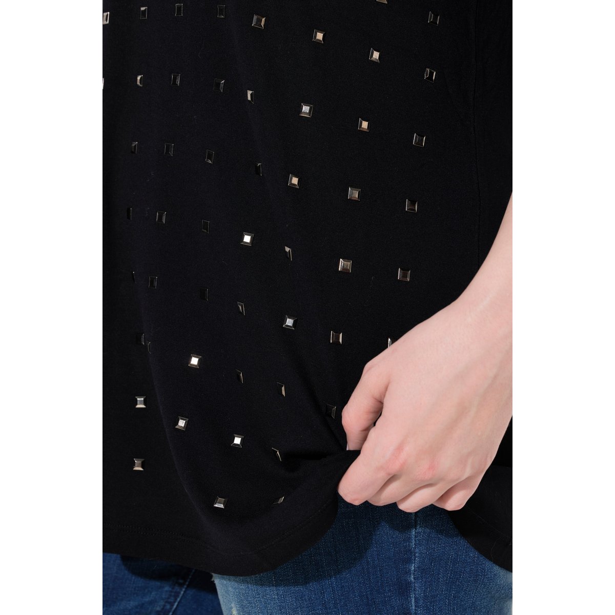 T-shirt avec rivets fantaisie noir, ULLA POPKEN