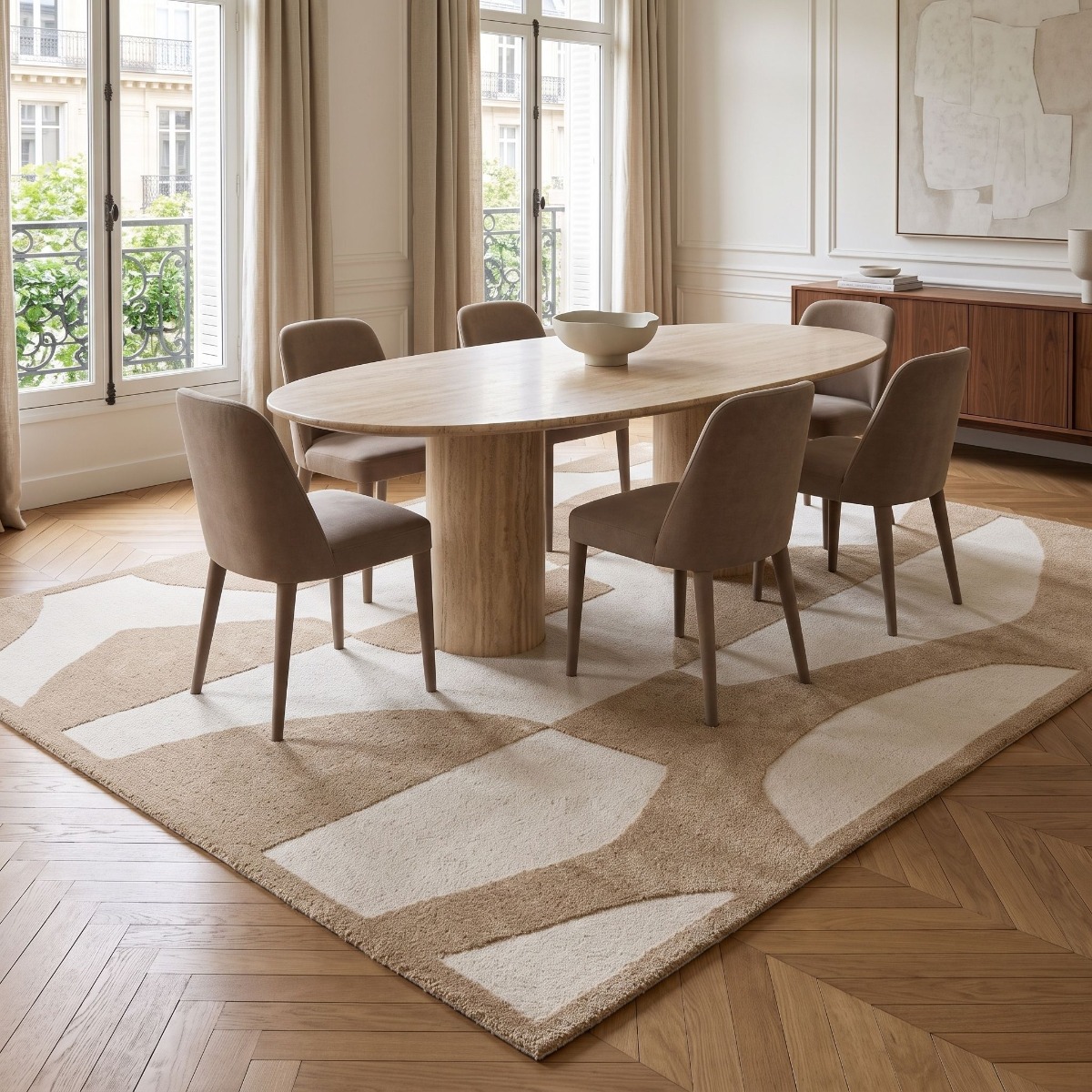 Tapis à reliefs doux géométrique DESIGN DECO beige, THE DECO FACTORY