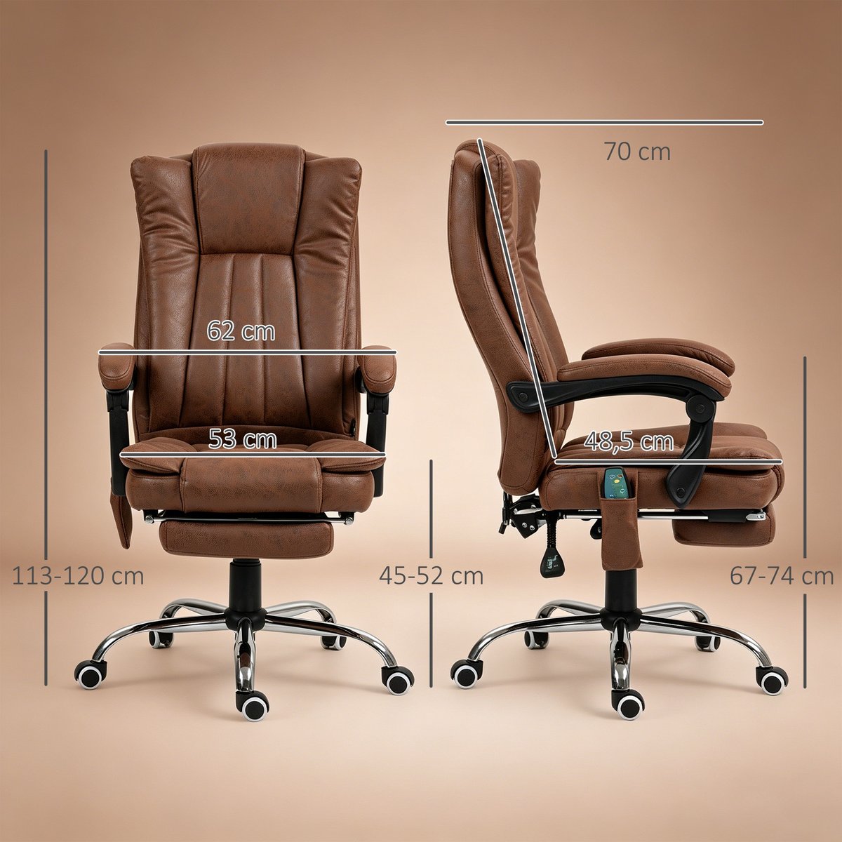 Fauteuil de bureau avec fonction massage marron, HOMCOM