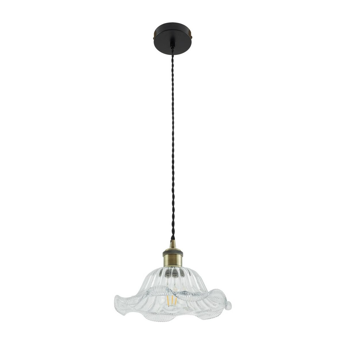Suspension en verre antique, Ludowika transparent, laiton, noir, LINDBY