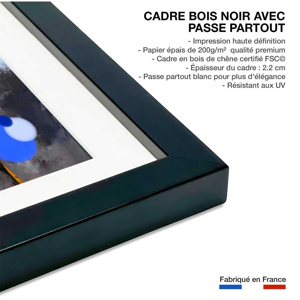 Affiche circle yellow blue affiche + cadre en bois - noir, HEXOA