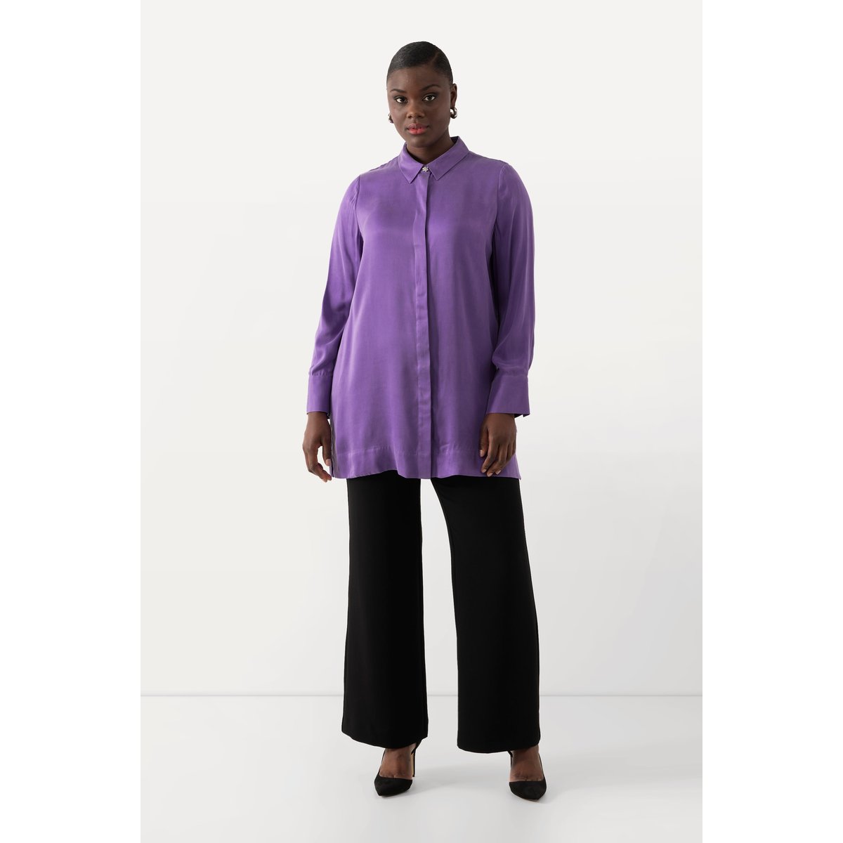 Blouse en Cupro mélangé. Manches longues lilas foncé, ULLA POPKEN
