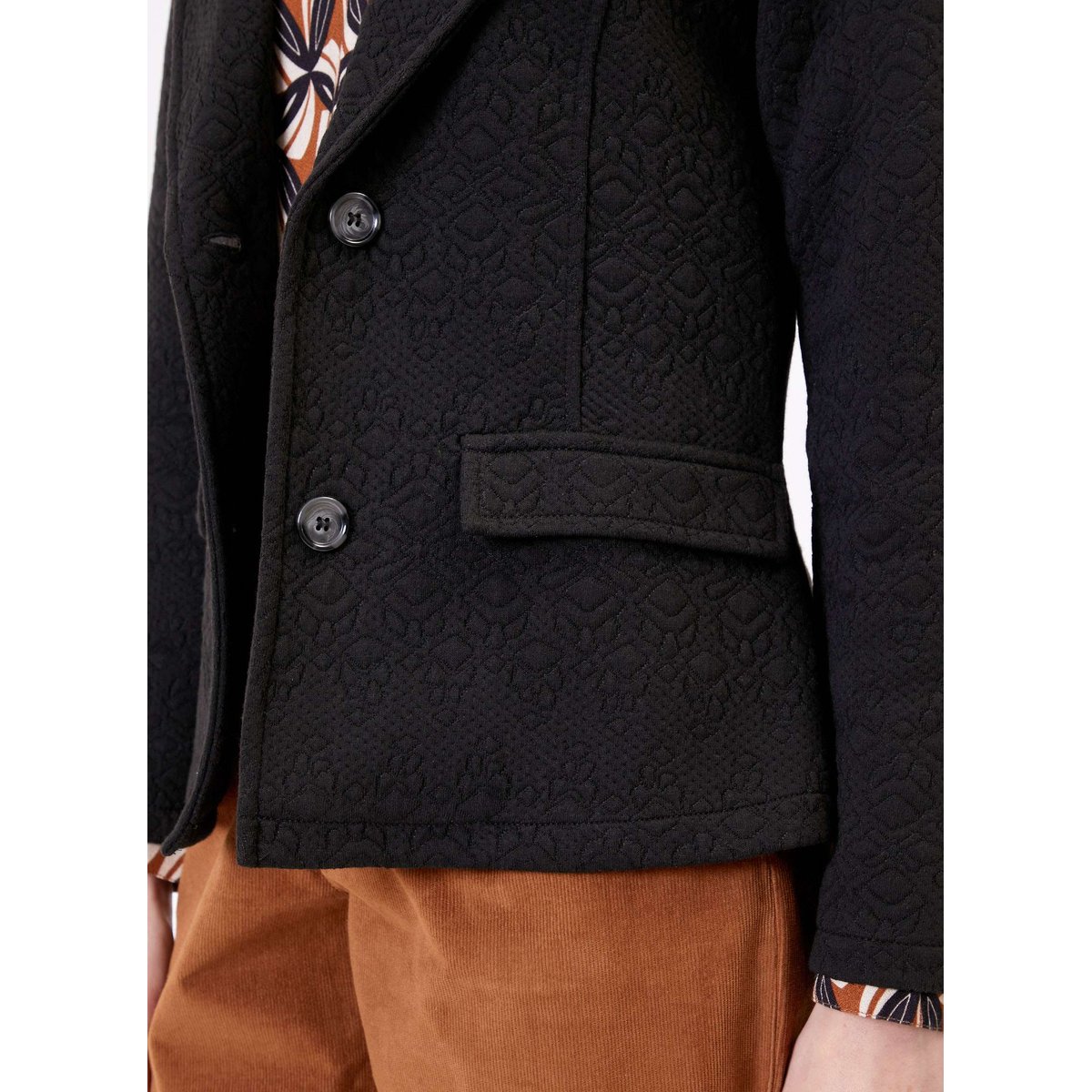 Veste tailleur imprimée en maille jacquard YSEULT noir, PRINCESSE NOMADE