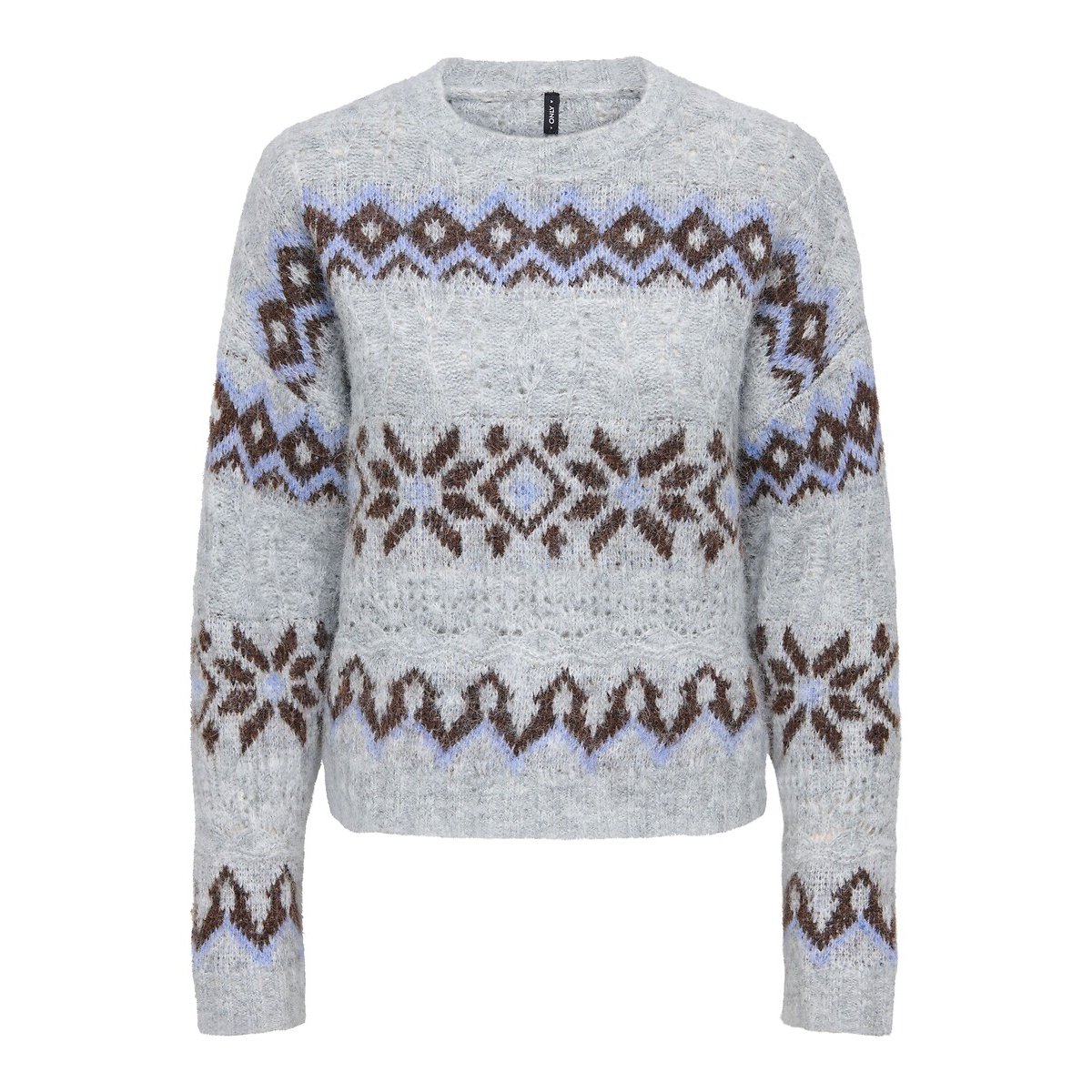 Pull manches longues imprimé jacquard imprimé gris, ONLY