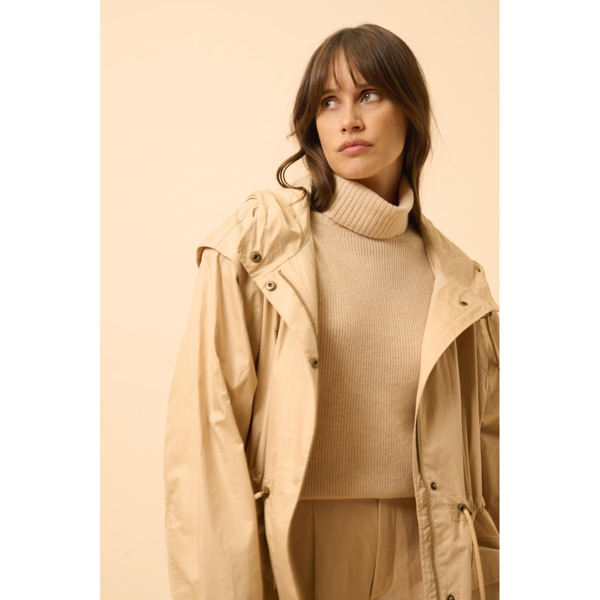 Pull Col Roulé Sable Billy beige, JUST CASHMERE
