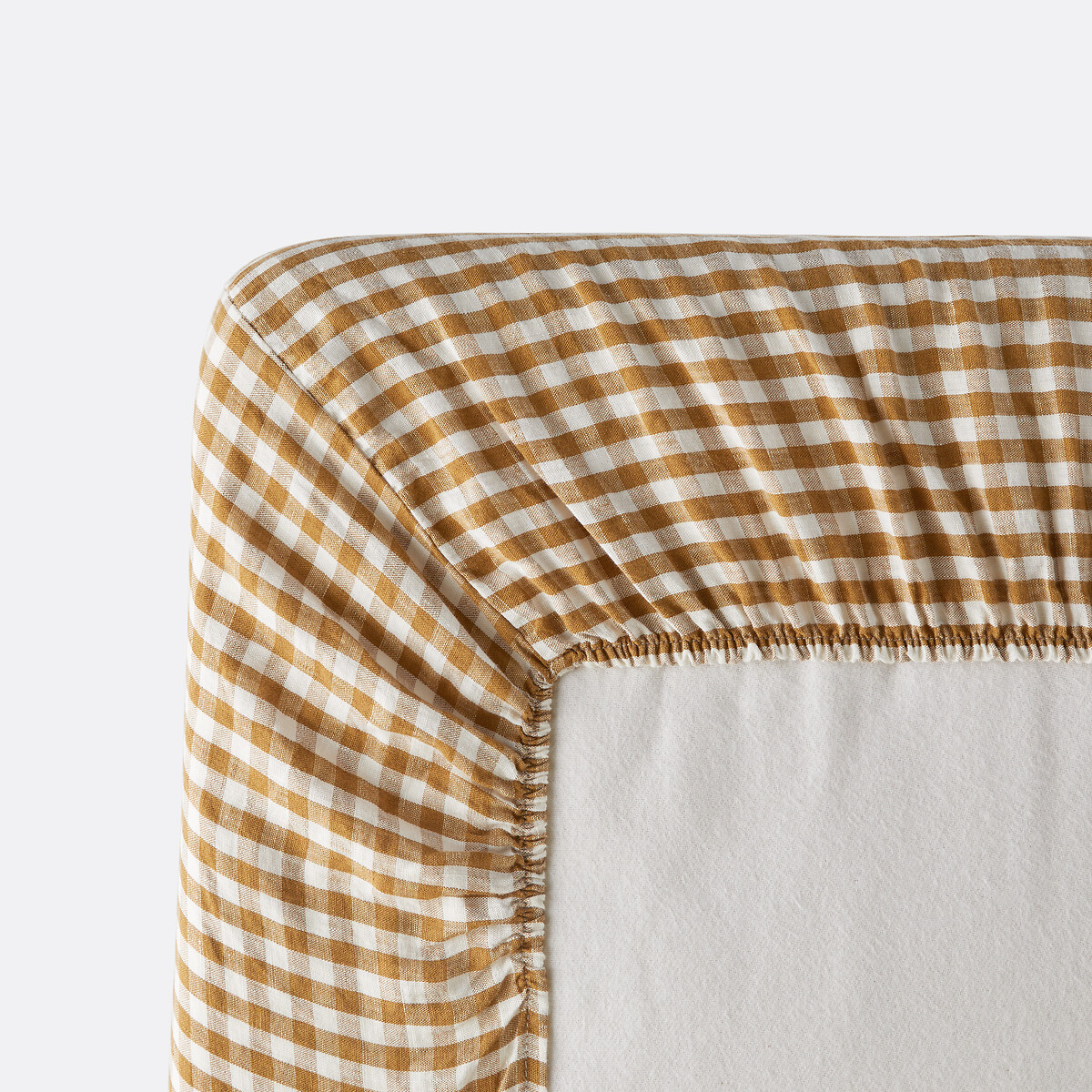Lençol em linho lavado, com 30 cm, axadrezado, Acelie bronze, LA REDOUTE INTERIEURS