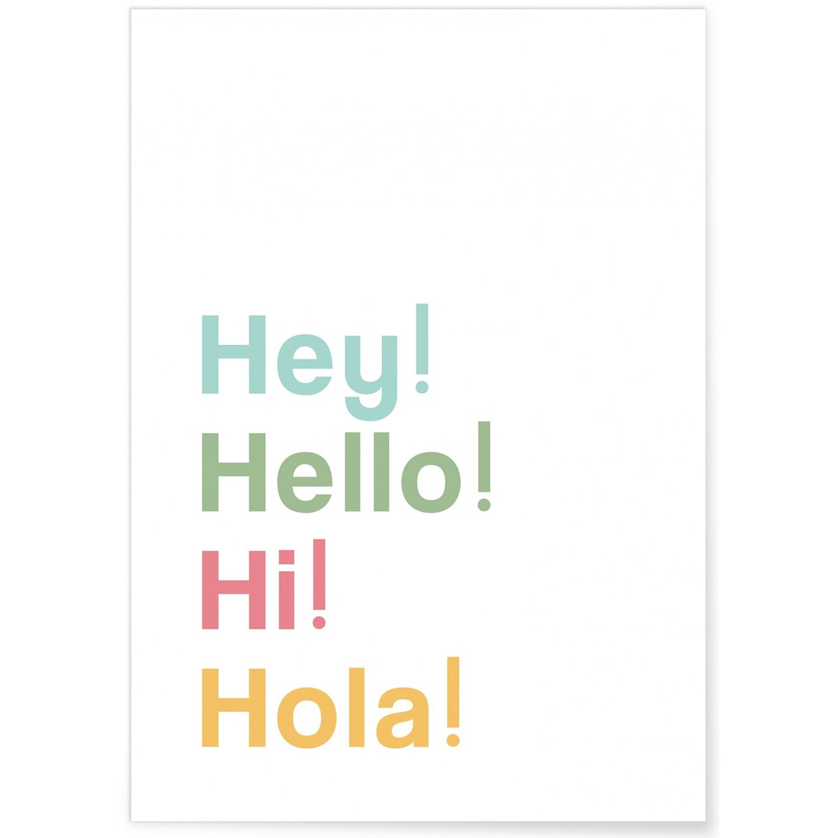 Poster 'Hey! Hello! Hi! Hola!' blanc, L'AFFICHERIE