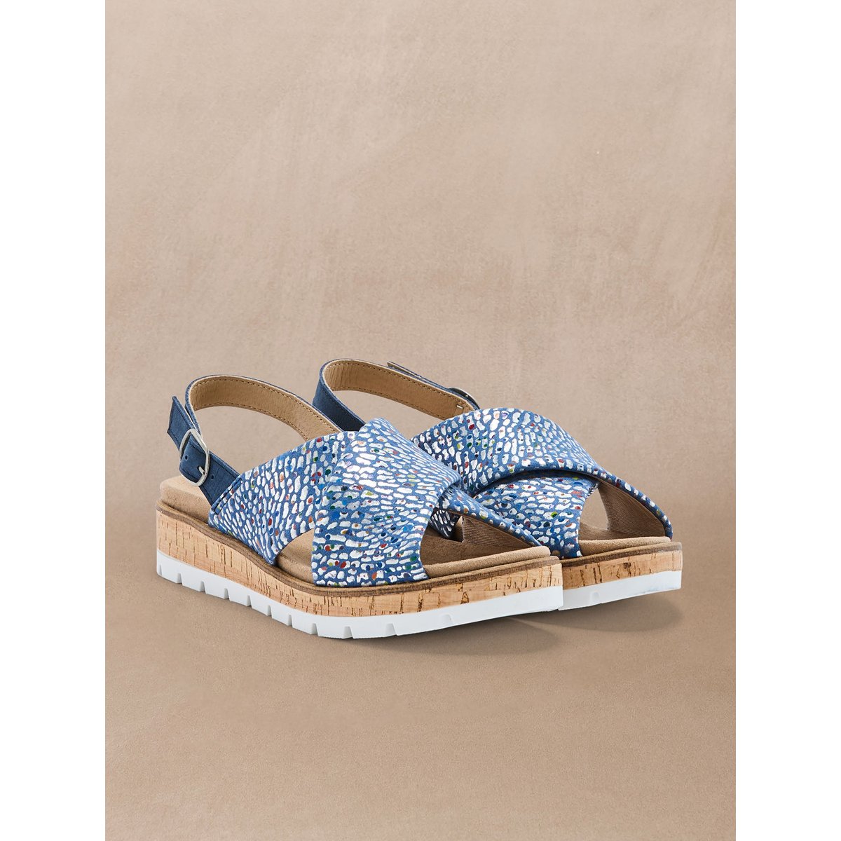 Sandales extensibles doublure cuir bleu, PEDICONFORT