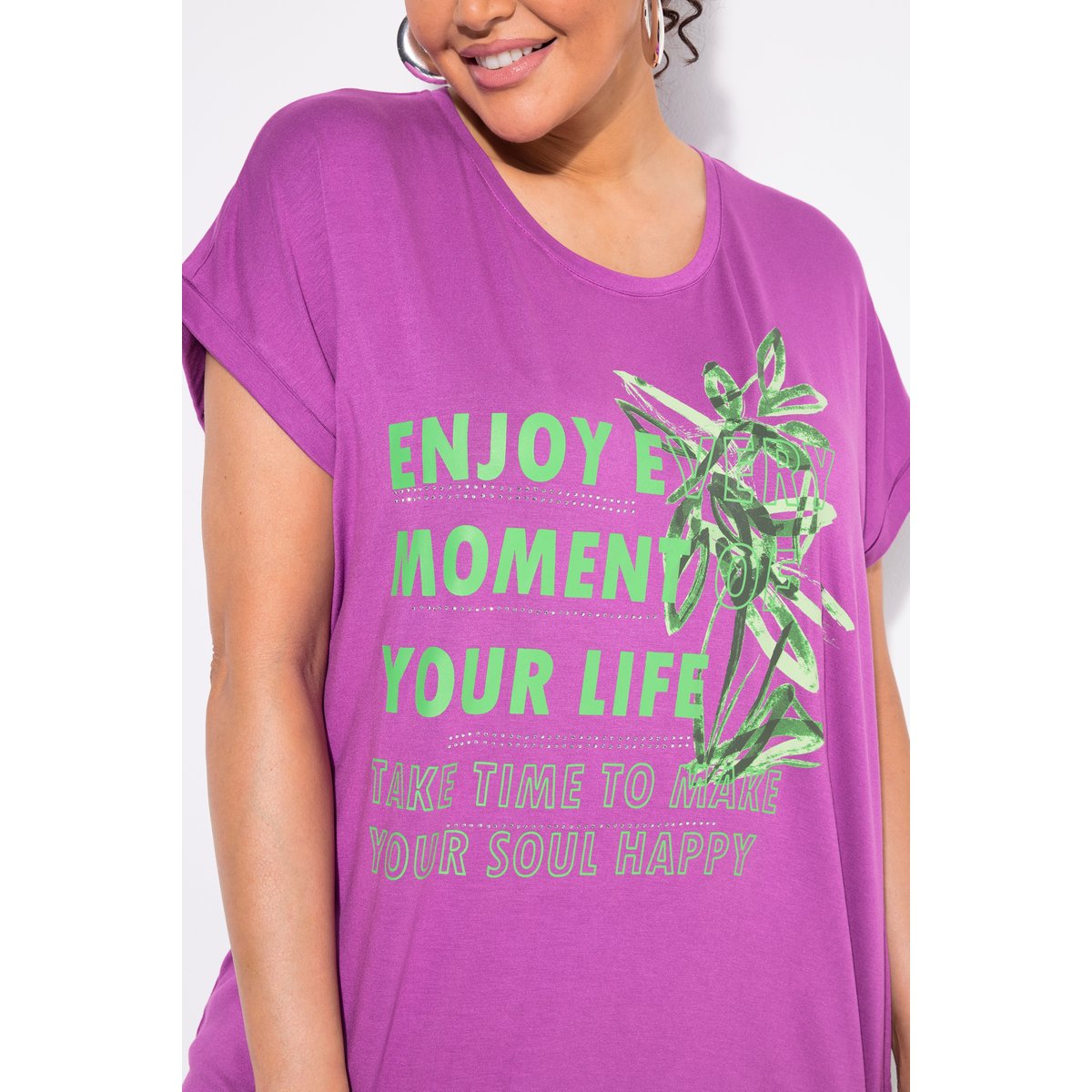 T-shirt oversize. Col rond et manches violet, ULLA POPKEN