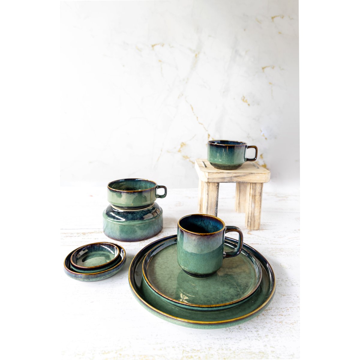 Lot de 4 bols en grès, JOSEPHINE jade, COSY&TRENDY
