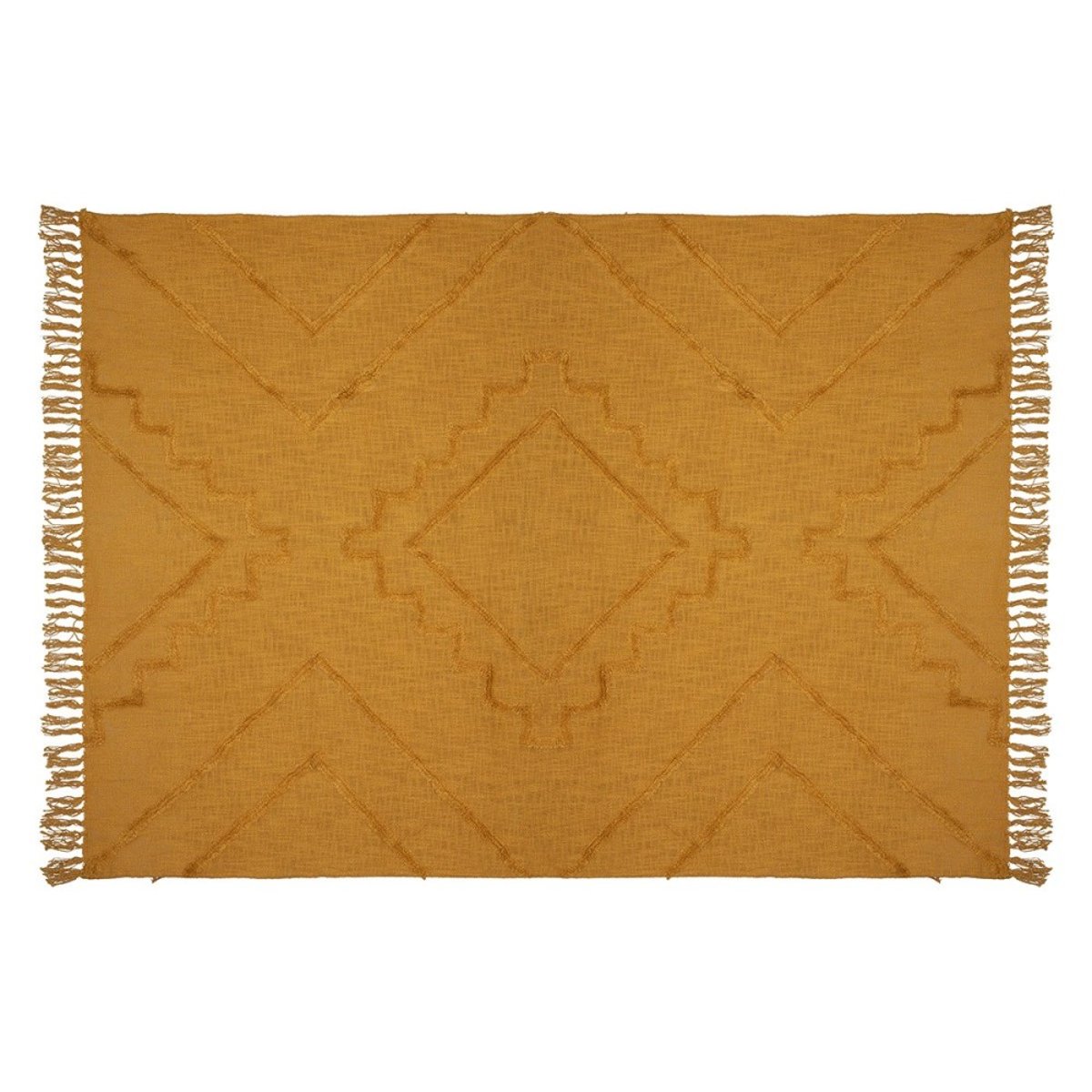 Jeté de lit tufté Inca 130x180 ocre coton ocre, ATMOSPHERA
