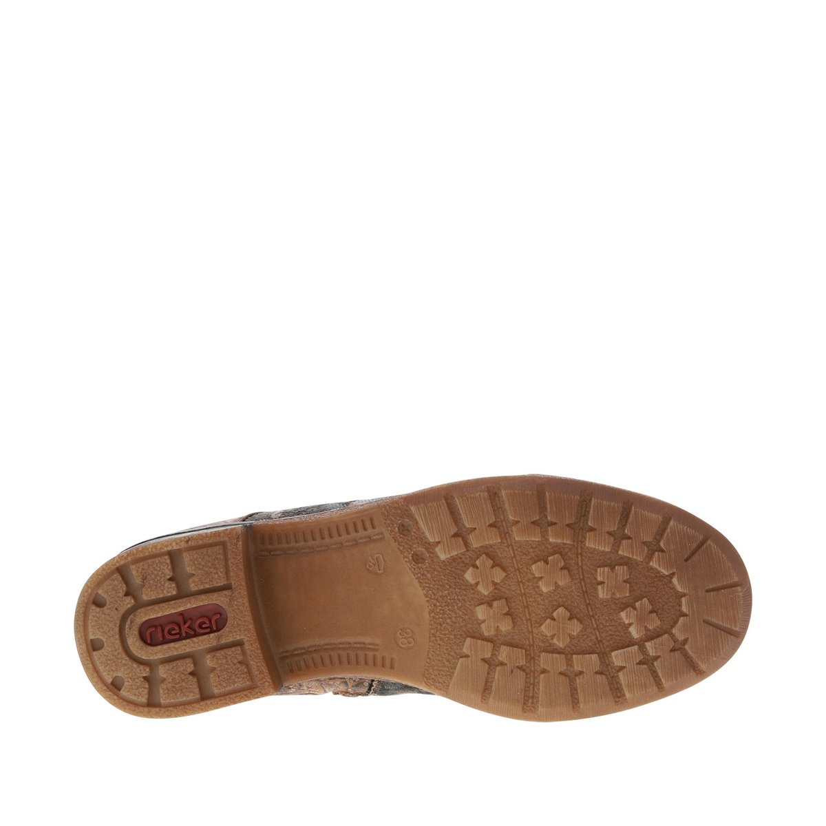 Bottines noisette avec imprimé à talon décroché bas avec lacets et zip latéral noisette, RIEKER