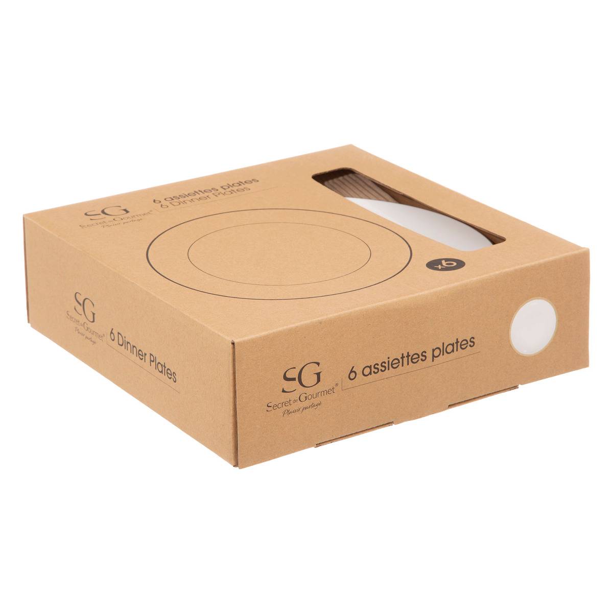 Lot de 6 assiettes plates en céramique PETIT SALON blanc, SECRET DE GOURMET