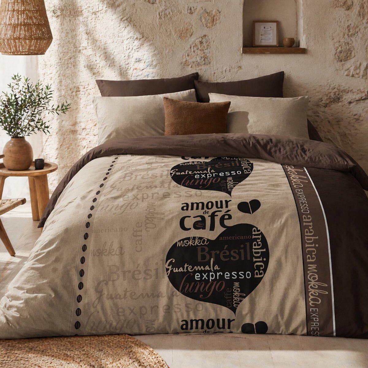 couette imprimée enfant polyester, Amour de café taupe, C DESIGN HOME TEXTILE