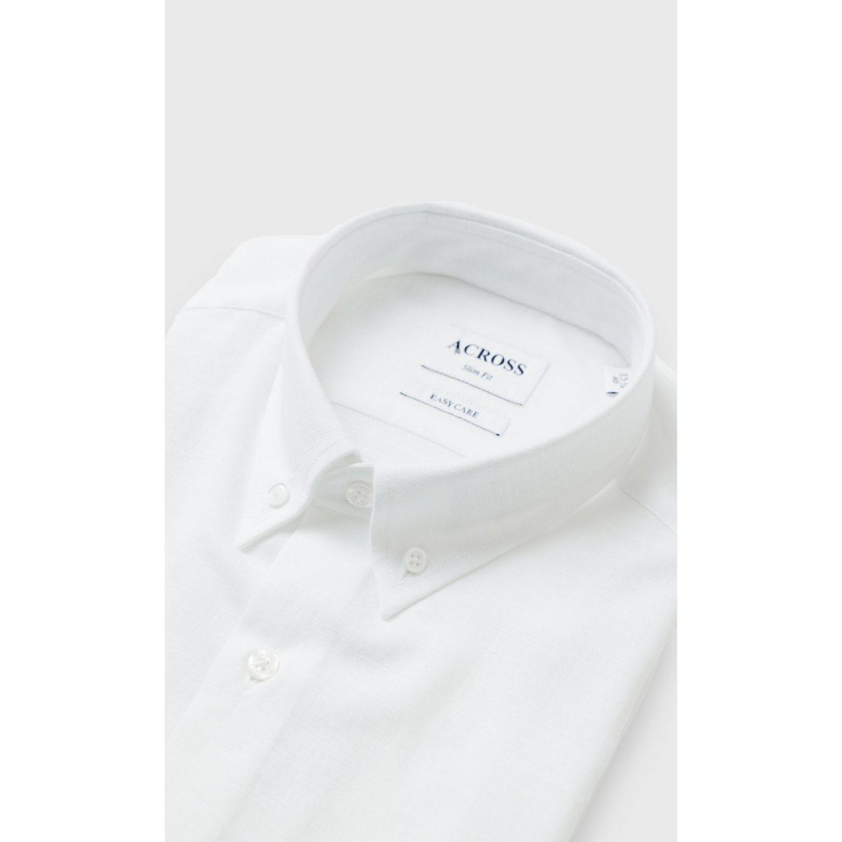 Chemise Slim fit easy care col boutonné coton aspect lin blanc, ACROSS