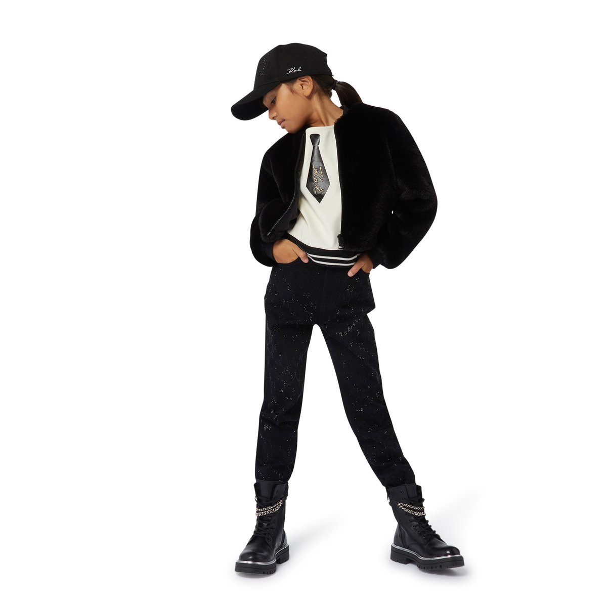 Legging avec taille métallisée black, KARL LAGERFELD KIDS
