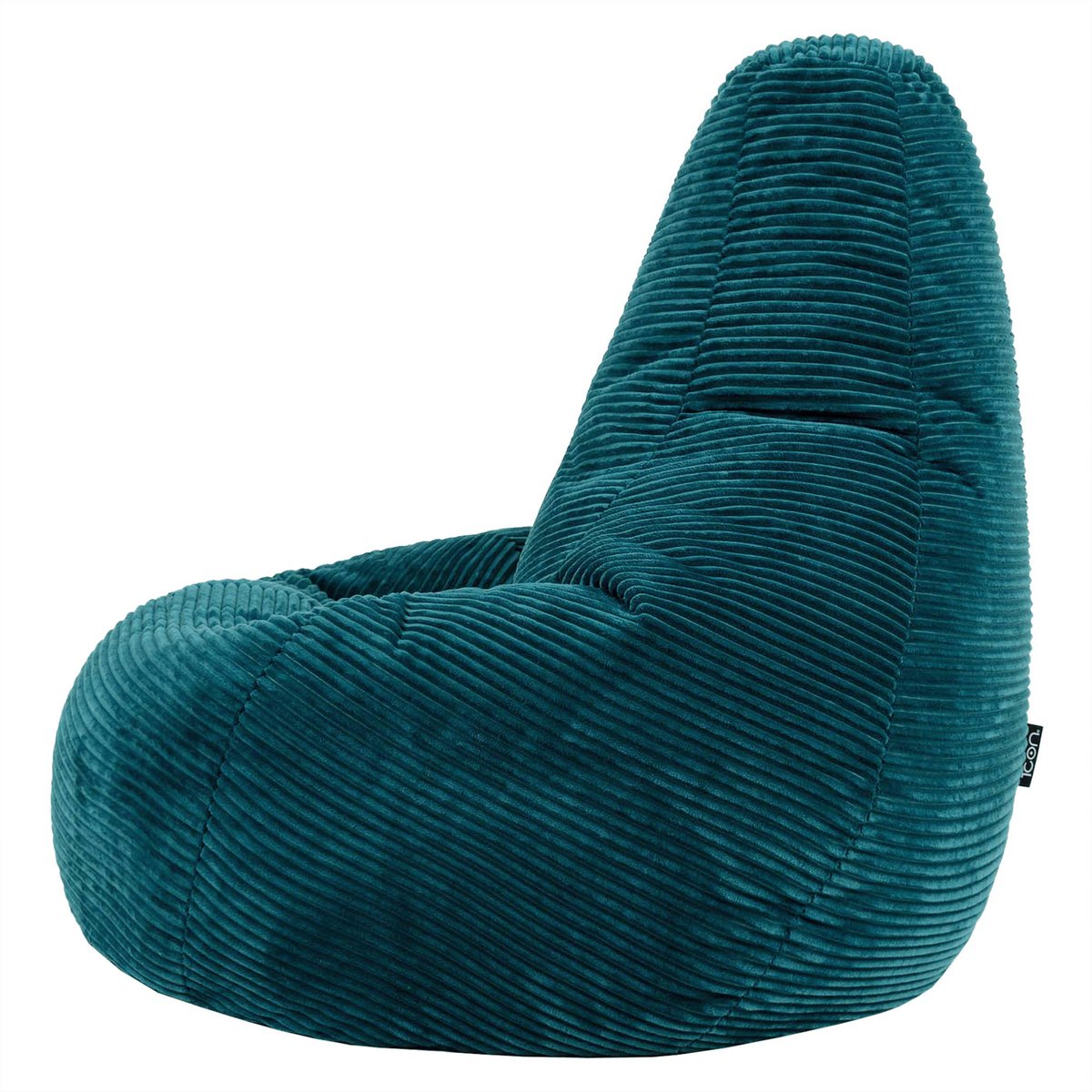Pouf géant à dossier haut large XL avec repose-pied carré en velours côtelé Oeko-Tex® - DALTON bleu canard, ICON