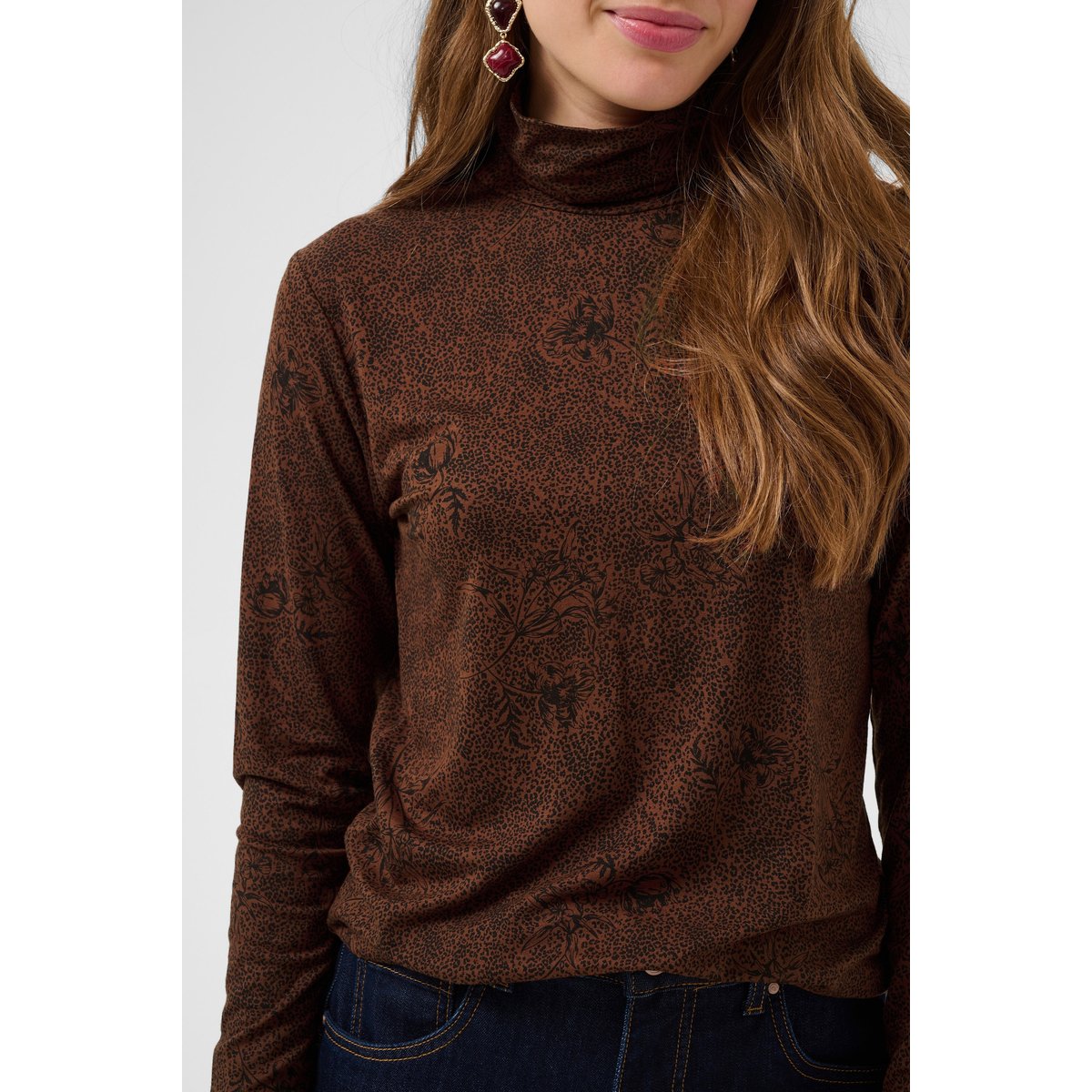 T-shirt à manches longues marron brown w black leopard, CREAM