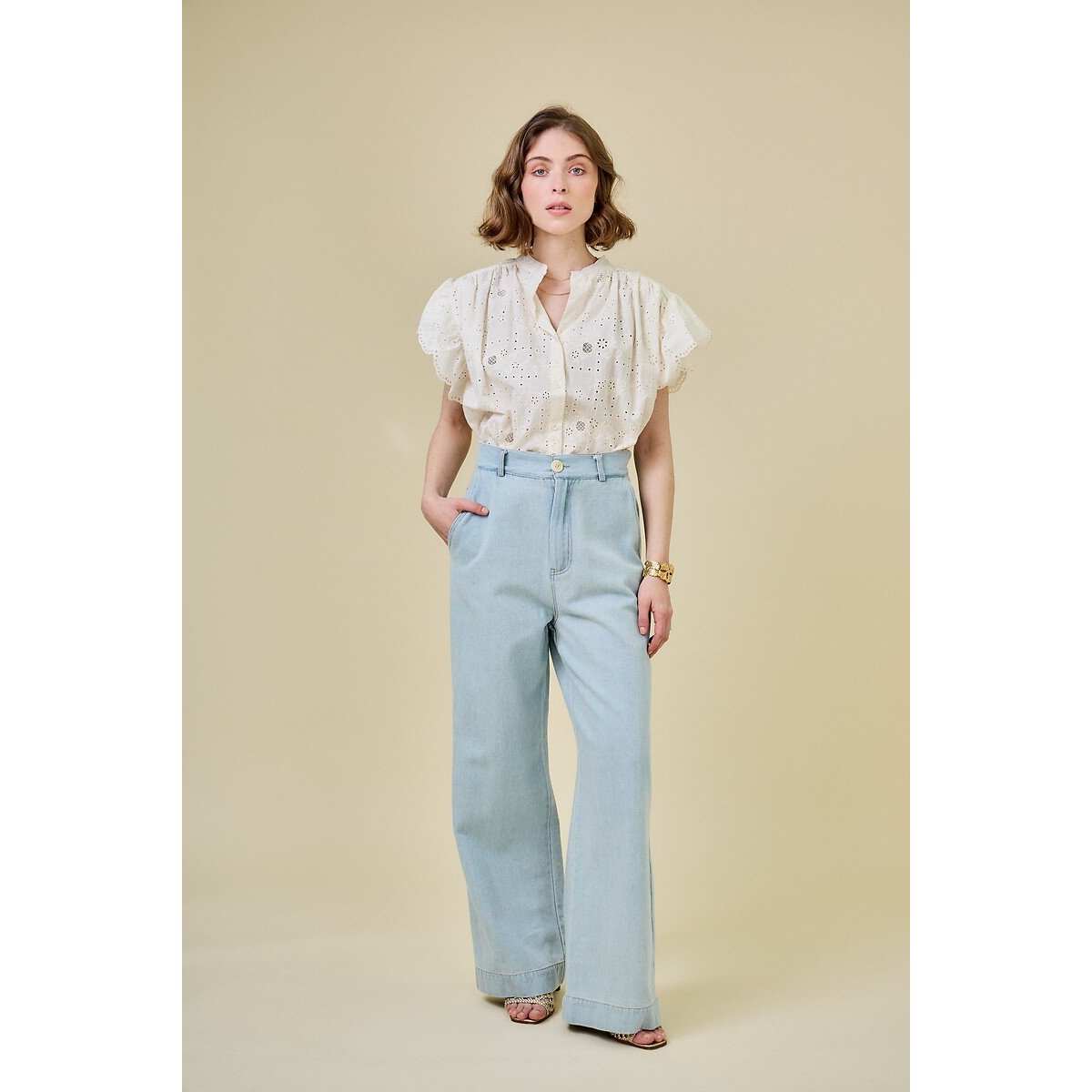 Pantalon denim large bleu jean clair, SEE U SOON