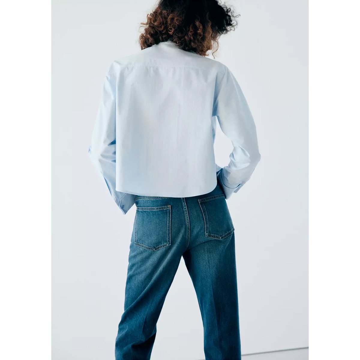 Blouse coton courte bleu, MANGO