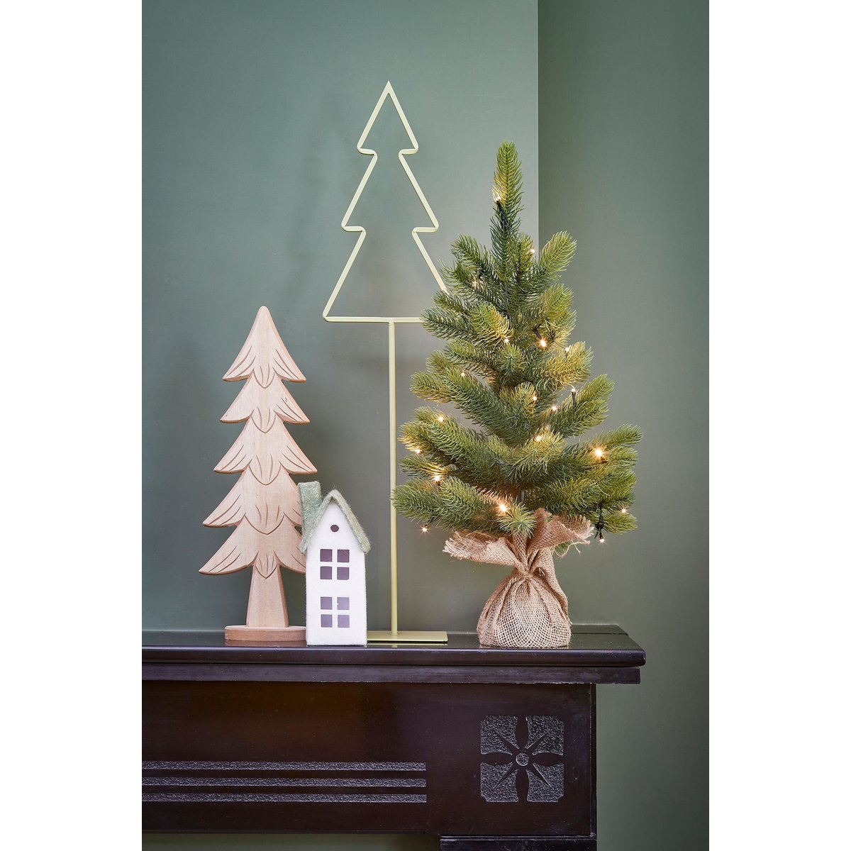 Sapin de Noël artificiel avec LED H60 cm NAGOYA vert, BLACK BOX TREES