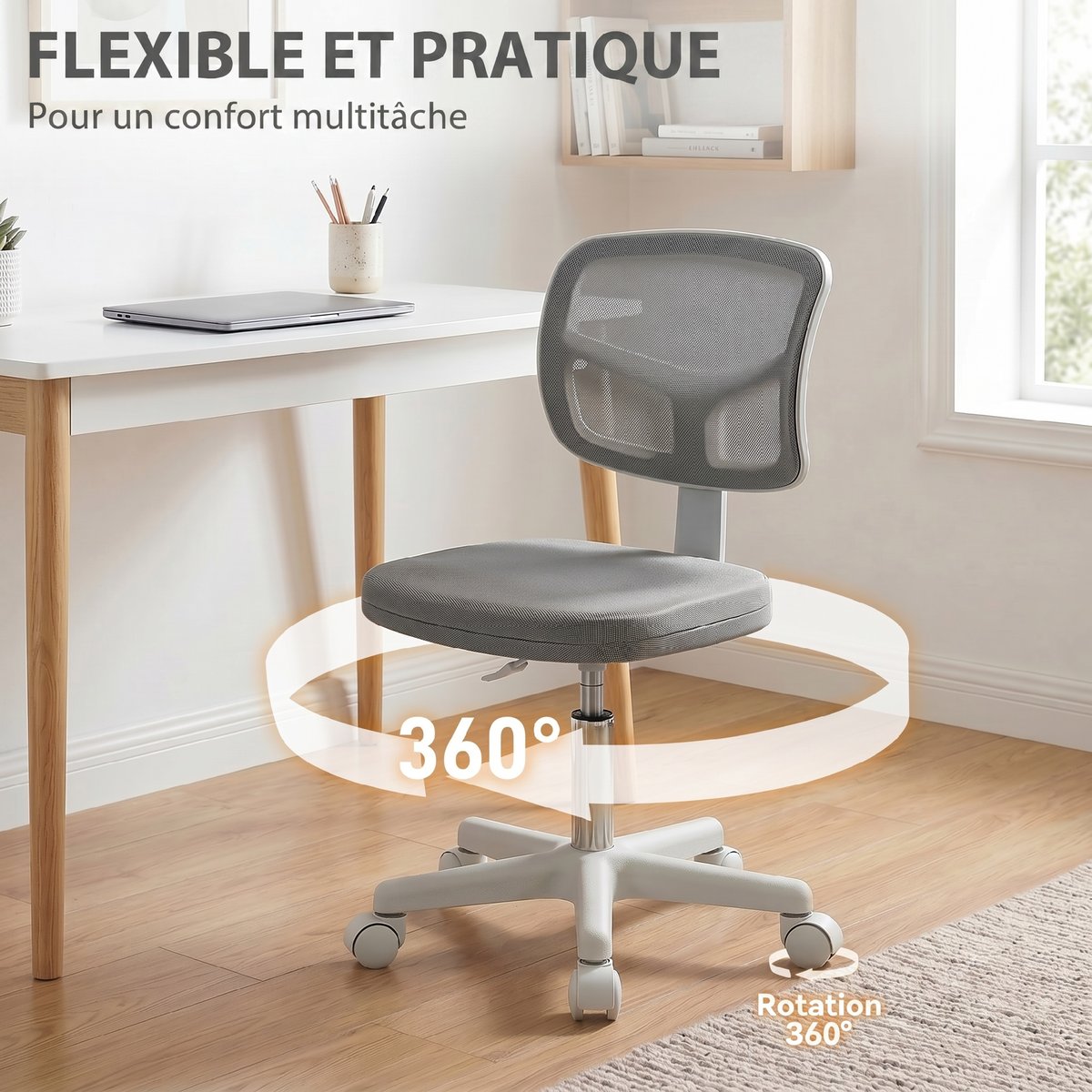 Chaise de bureau Tissu en maille Gris gris, HOMCOM