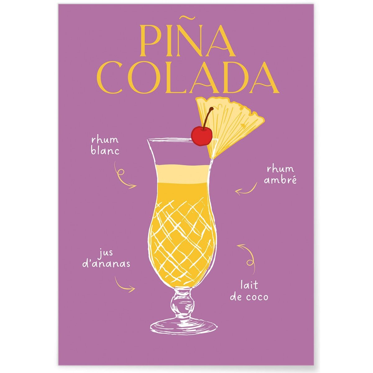 Affiche Cocktail Piña Colada 2 blanc, L'AFFICHERIE