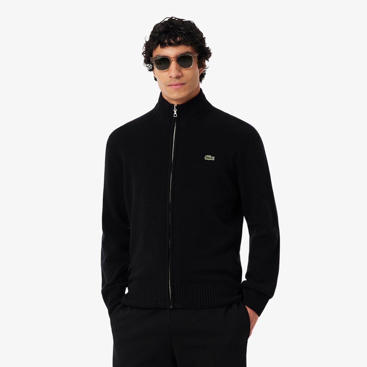 Pull zippé laine noir-031, LACOSTE