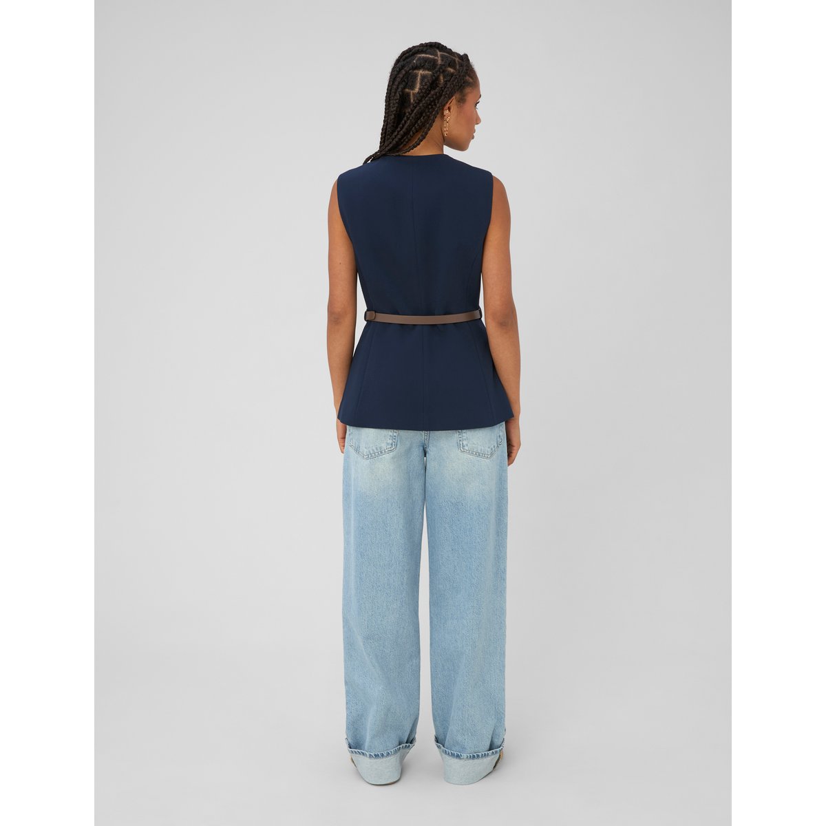 Gilet sans manches ceinturé bleu foncé, BZB