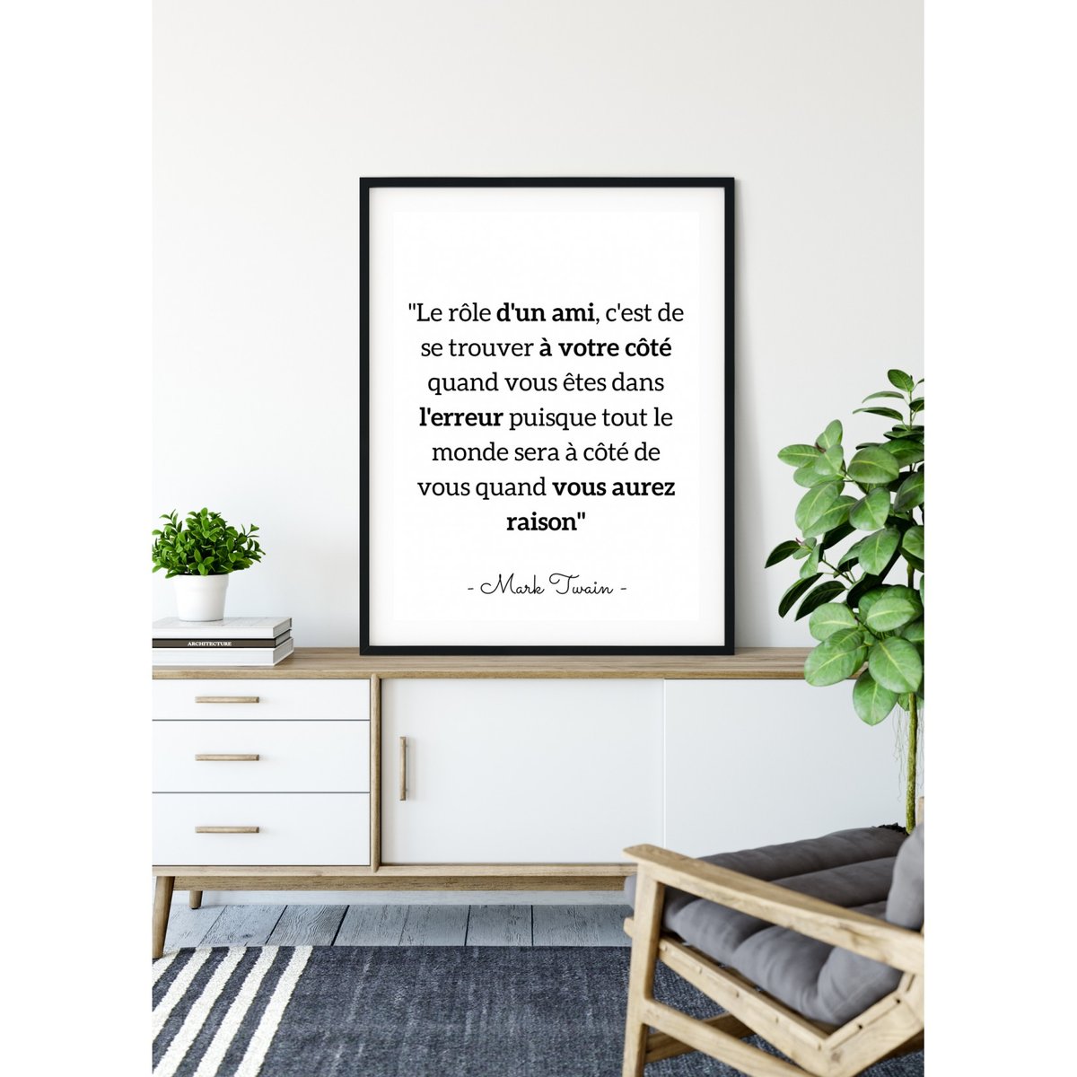 Affiche Mark Twain : 'Le rôle d'un ami...' blanc, L'AFFICHERIE
