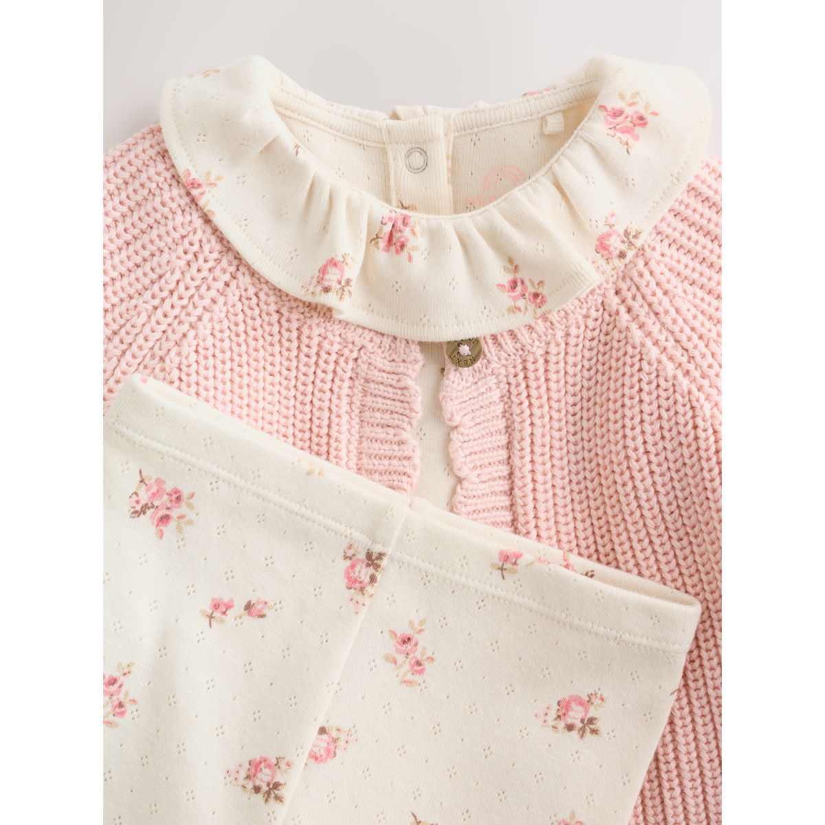 Cardigan bébé, ensemble 3 pièces body fleuri blanc, legging avec maille rose, NEXT