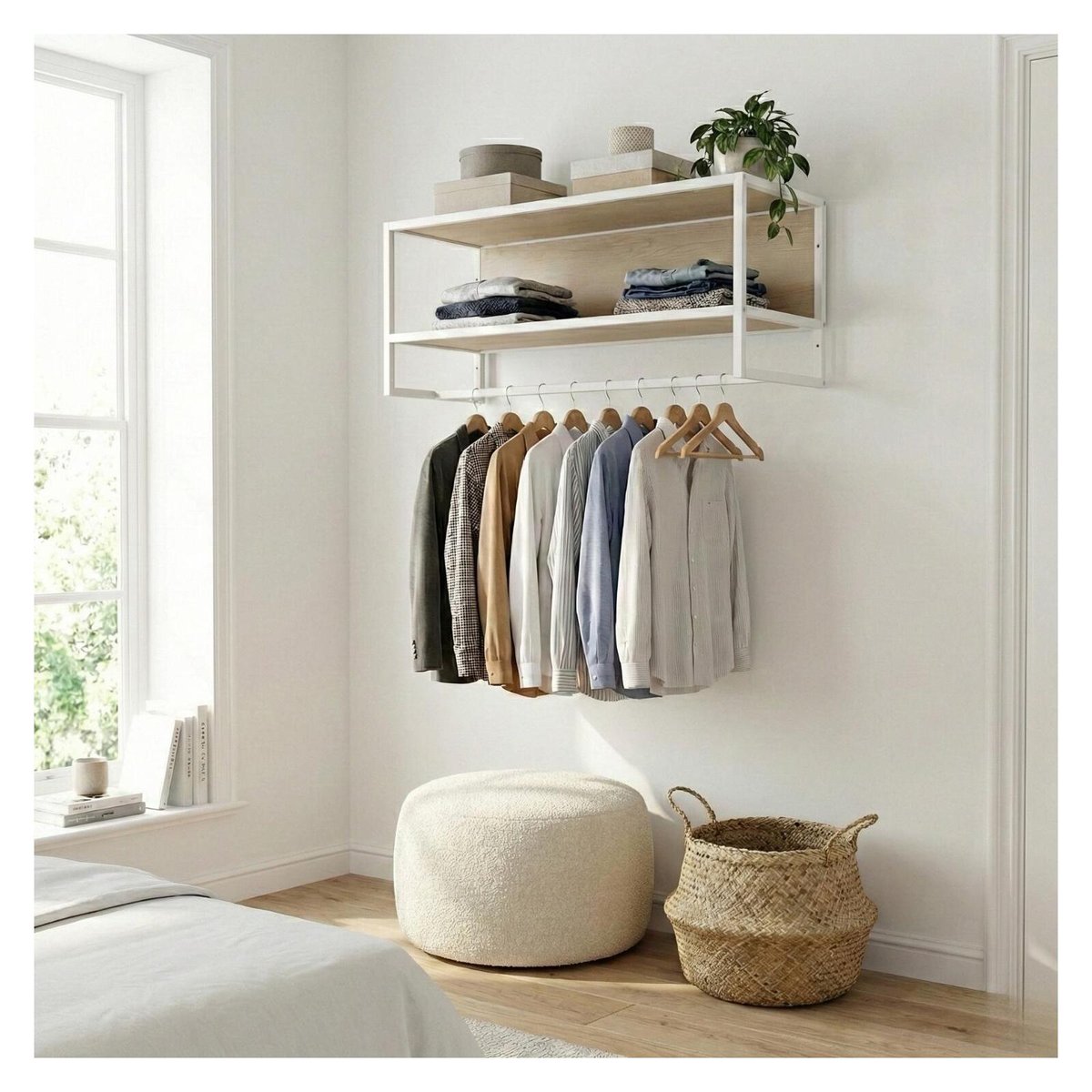Etagère penderie murale en bois et métal blanc 90x40cm MALYA blanc et bois, MOB IN