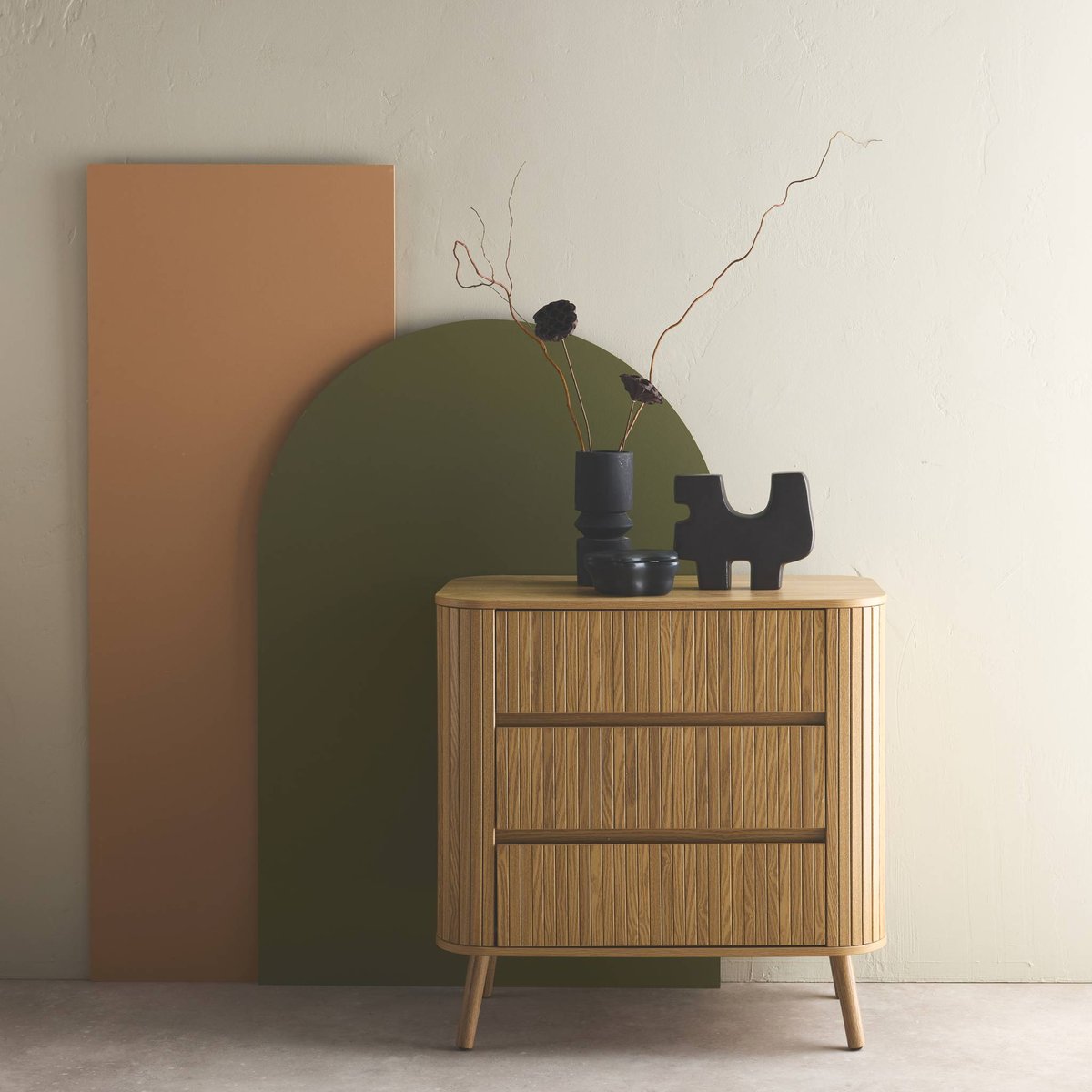 Commode décor strié 3 tiroirs LEGACY naturel, SWEEEK