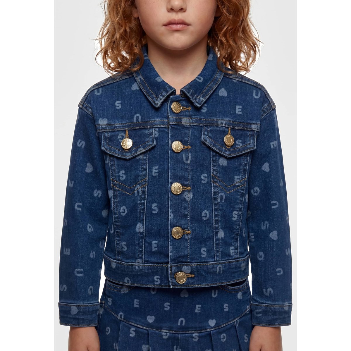 Veste En Jean Avec Logo Imprimé Sur Toute La Surface bleu, GUESS KIDS