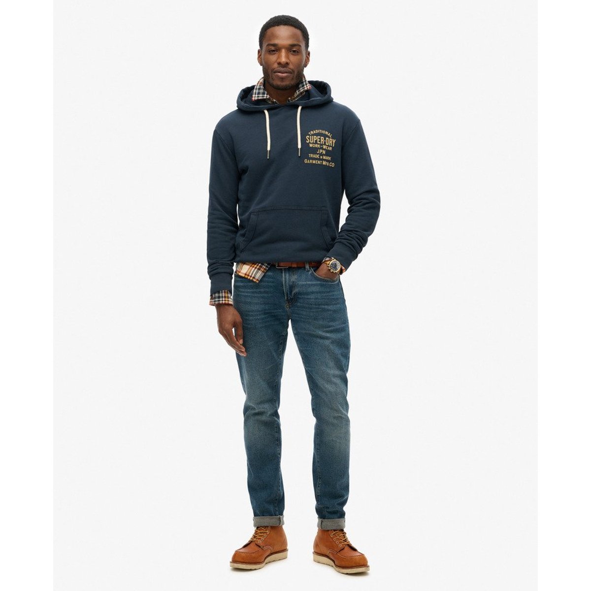 Sweat à capuche Workwear à motif floqué sur la poitrine bleu marine éclipse, SUPERDRY