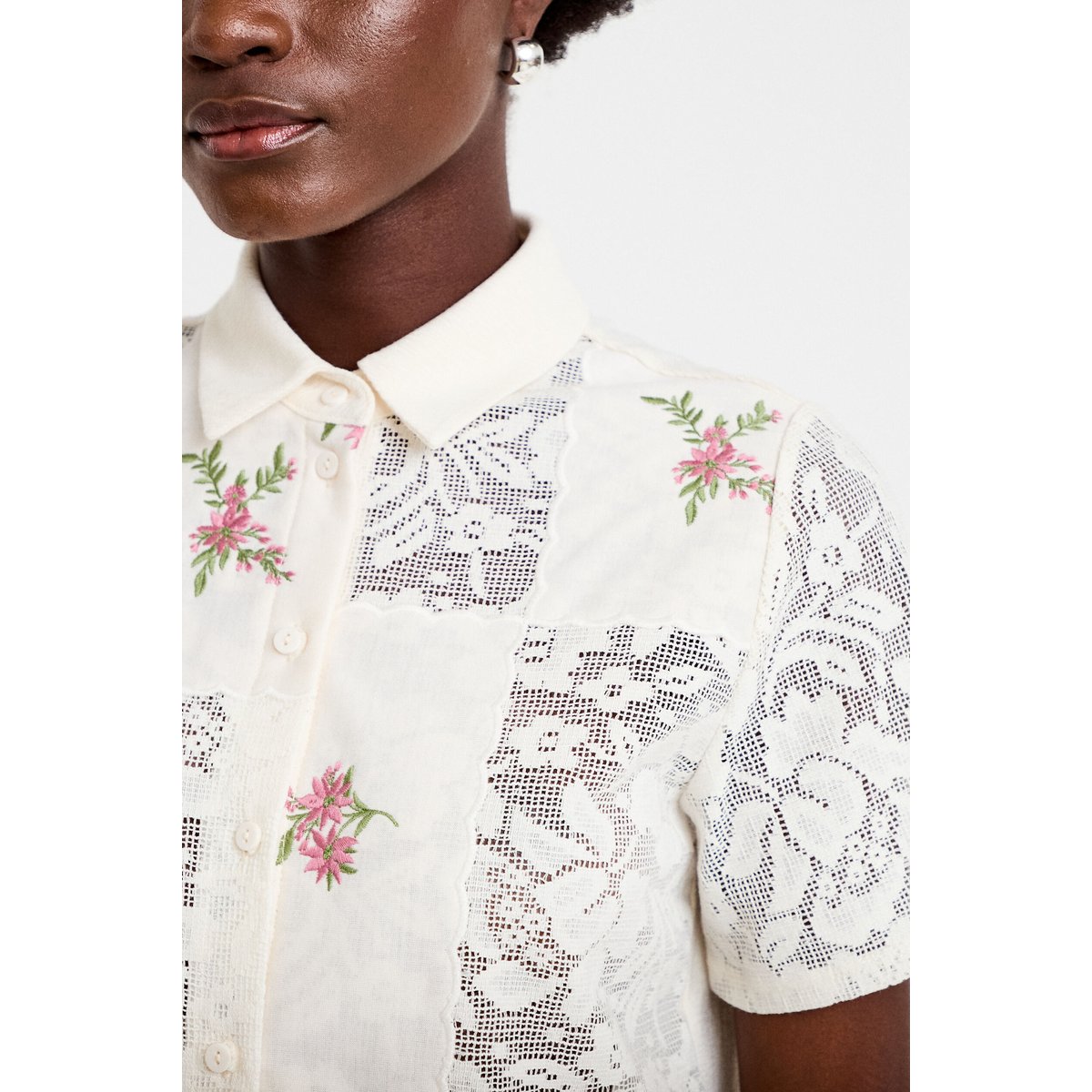 Chemise col chemise manches courtes ecru, CACHE CACHE