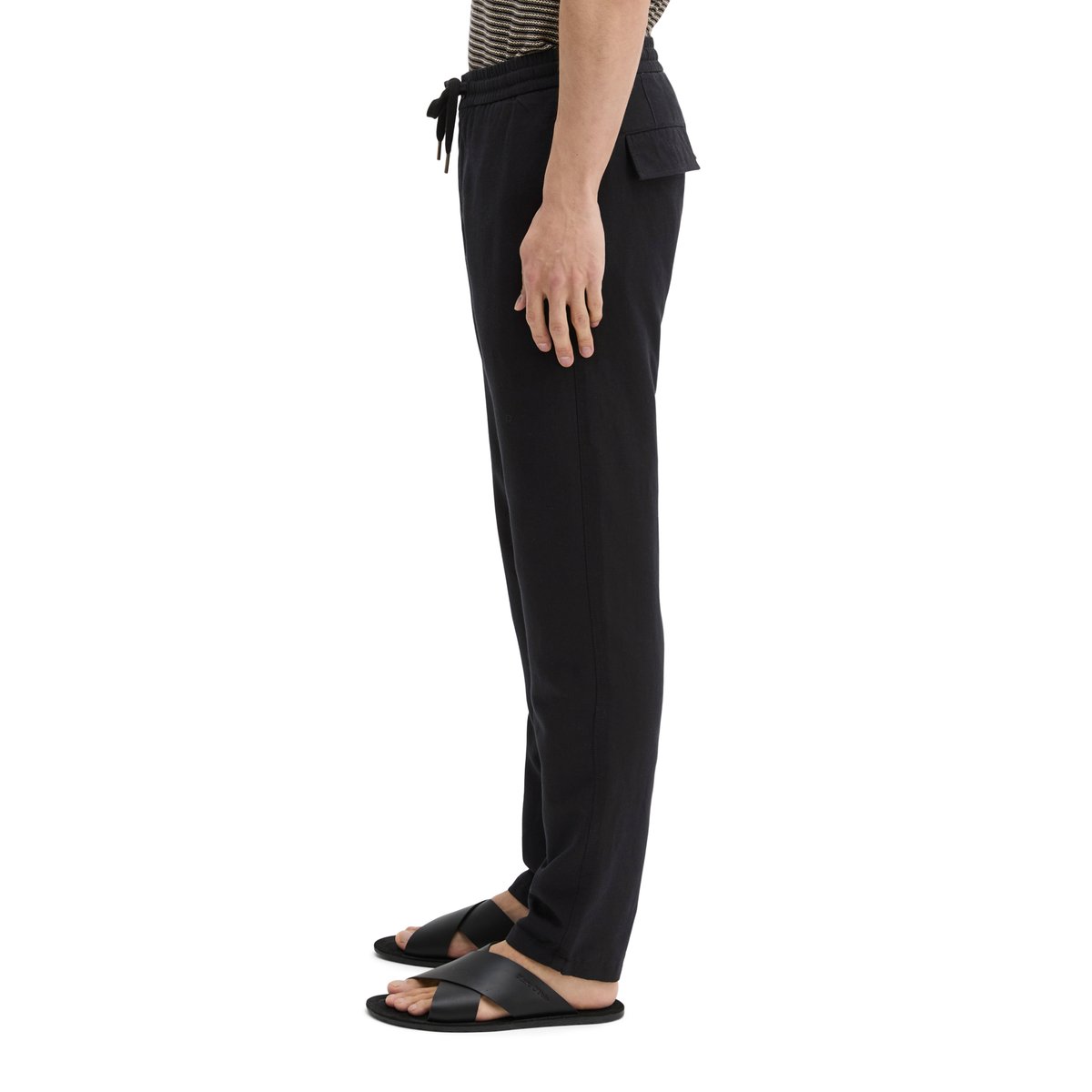 Chino modèle Osby Jogger tapered en mélange de lyocell et de lin noir, MARC O'POLO