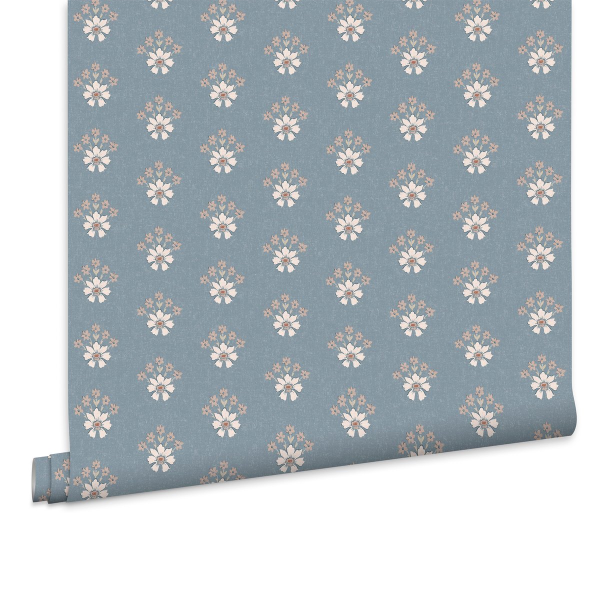 Papier peint fleuri Semington Floral Geo bleu, beige, blanc, LAURA ASHLEY