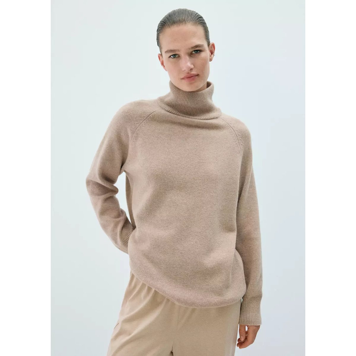 Pull-over 100 % laine col montant marron, MANGO