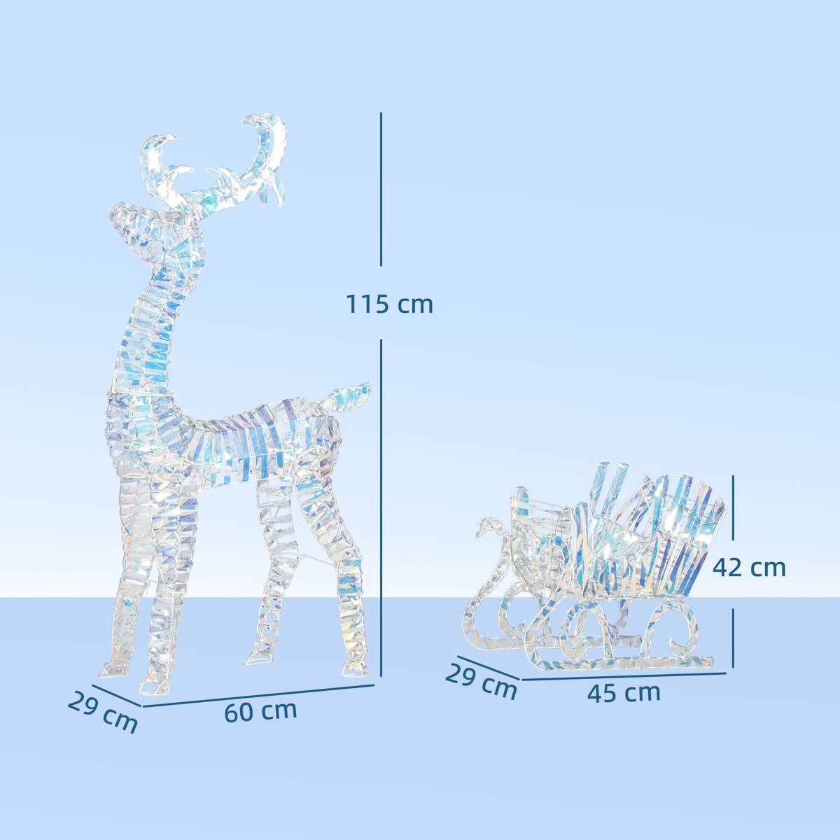Décoration de Noël lumineuse PP Argent bleu, OUTSUNNY