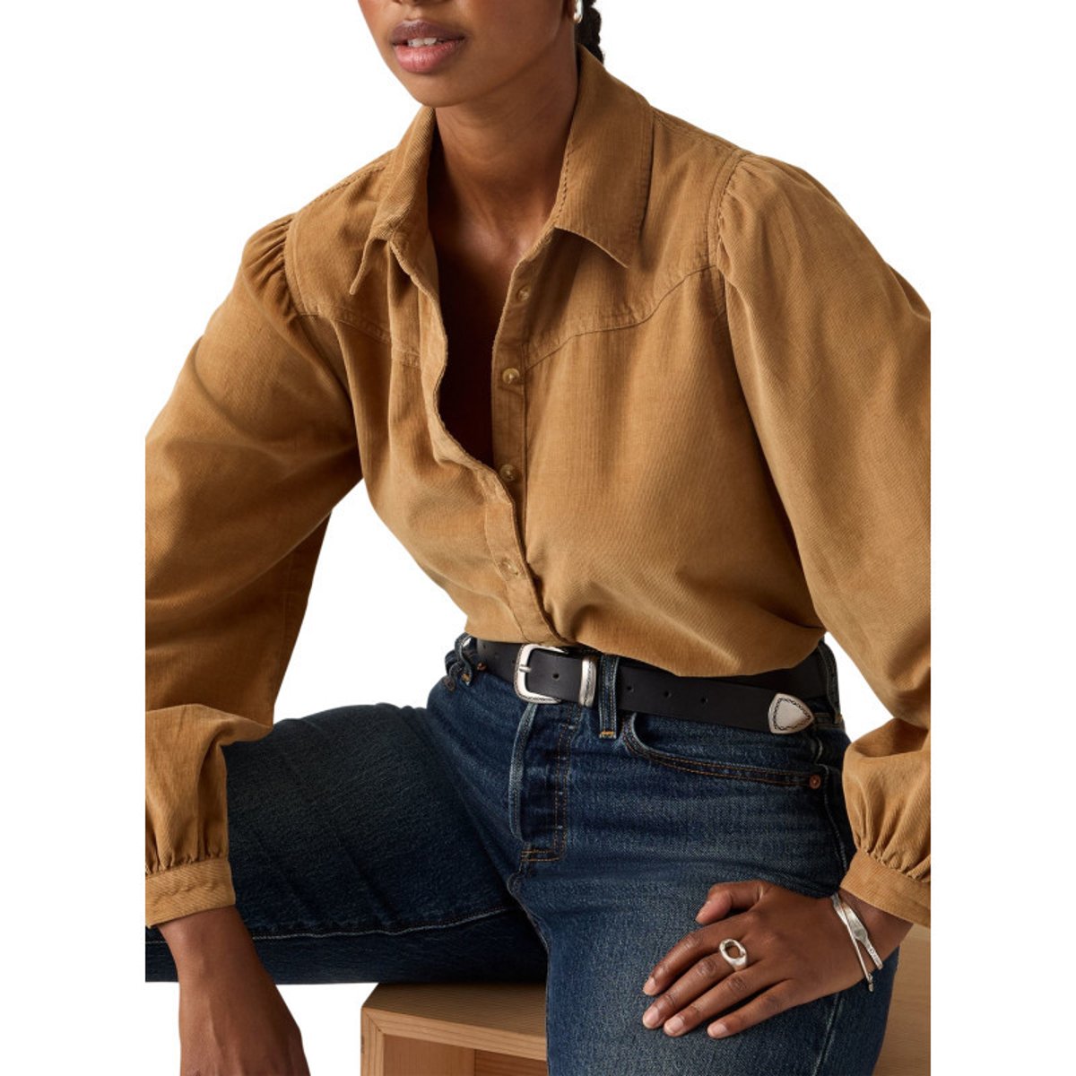 Chemisier en coton camel pourvu d'une coupe ample et d'un col à rabats camel, LEVI'S