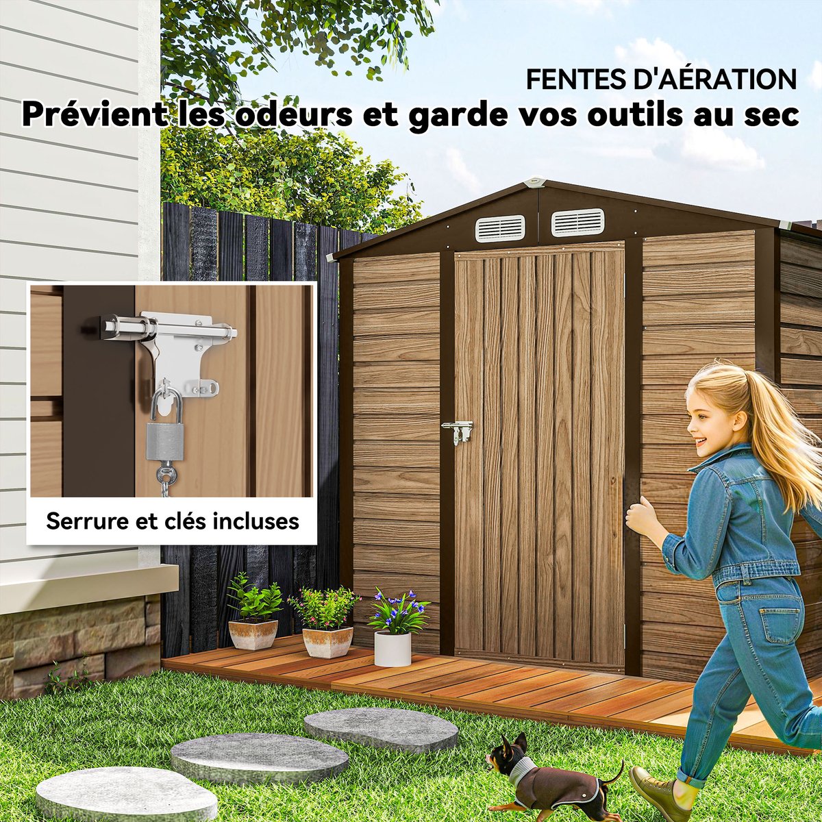 Abri de jardin Acier galvanisé Chêne marron, OUTSUNNY