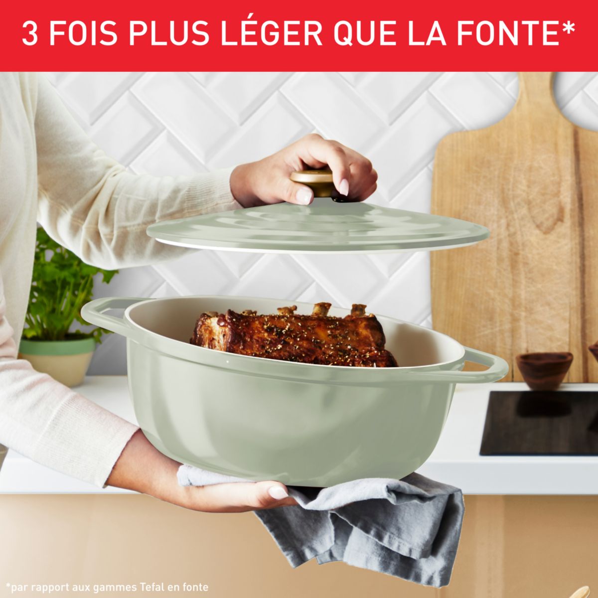 Faitout AIR SOFT LIGHT 30X23cm Vert Lichen couleur unique, TEFAL