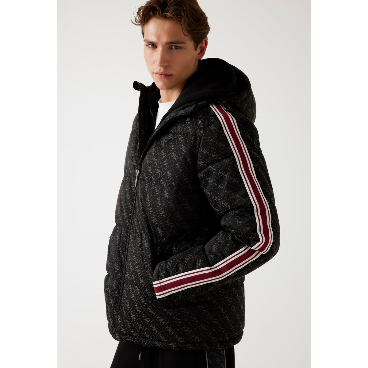 Doudoune À Capuche 4G noir multi, GUESS