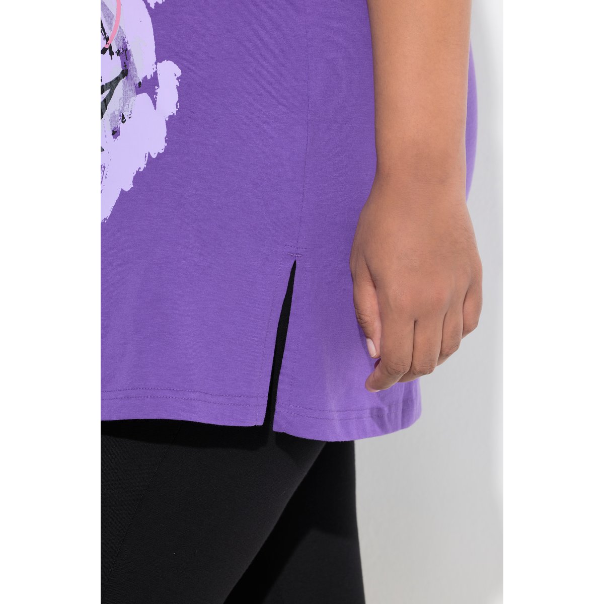 T-shirt long décolleté rond et manches 3/4 violet, ULLA POPKEN