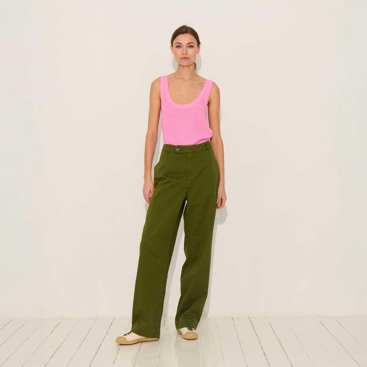 Top maille ajourée coupe droite sans manches chanvre viscose PÉPINA rose, BENSIMON