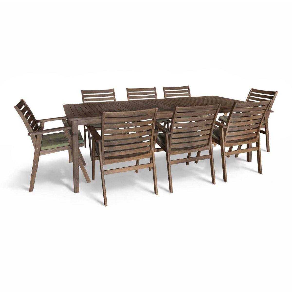 Salon de jardin table 220cm et 8 fauteuils en bois d'acacia et tissu, PALAU brun chaud, NOW'S HOME