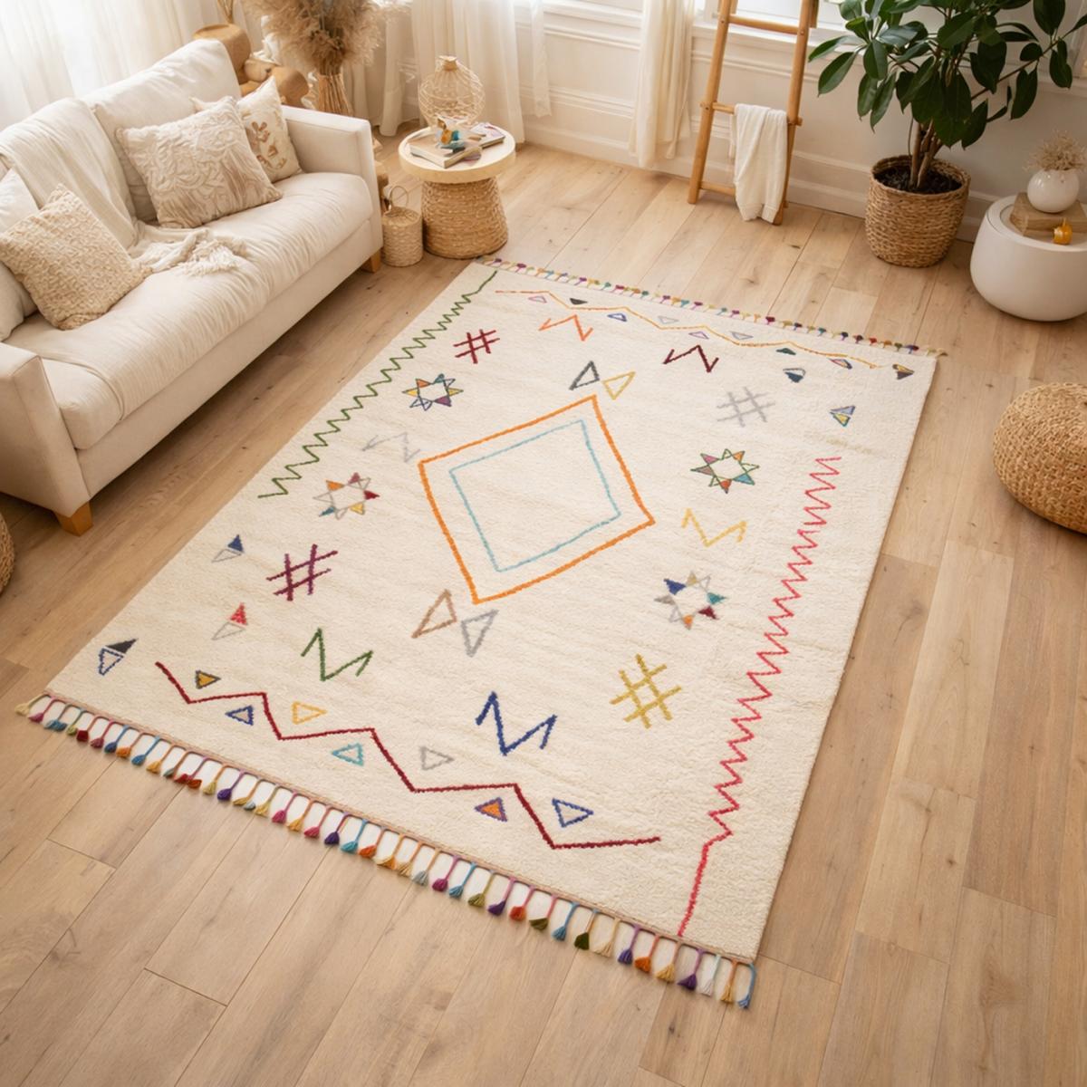 Tapis berbère tissé motif ethnic LYN5 JADIDA crème, beige, orange, multicolore, UN AMOUR DE TAPIS