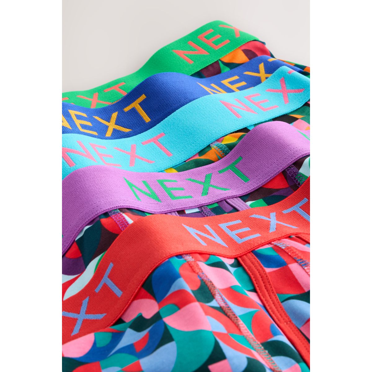 Boxer avec ouverture sur le devant, lot de 5 imprimé géométrique cercle bleu vif/orange/violet, NEXT